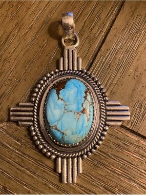 Southwest Blue Moon Turquoise Stone and 925 Sterling Silver Pendant
